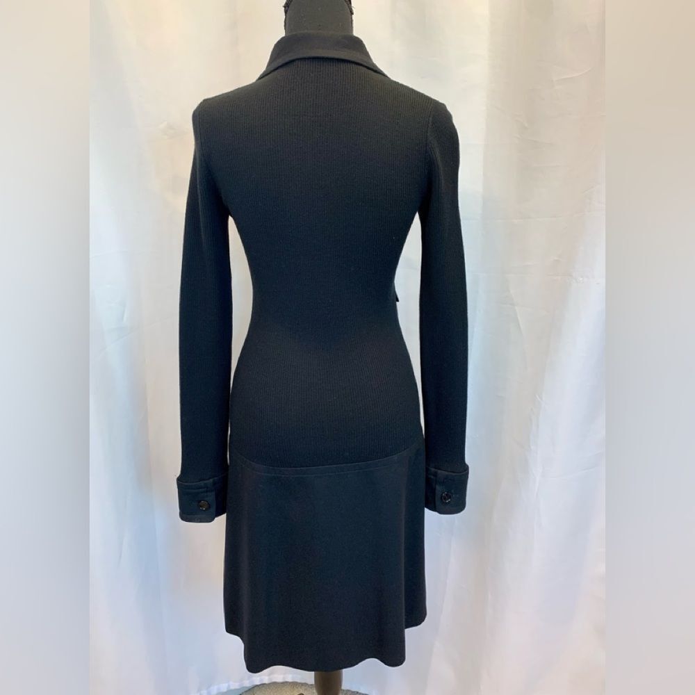 Akris Punto black ribbed knit long sleeve pleated wool dress Sz 4 NWOT - Picture 7 of 14
